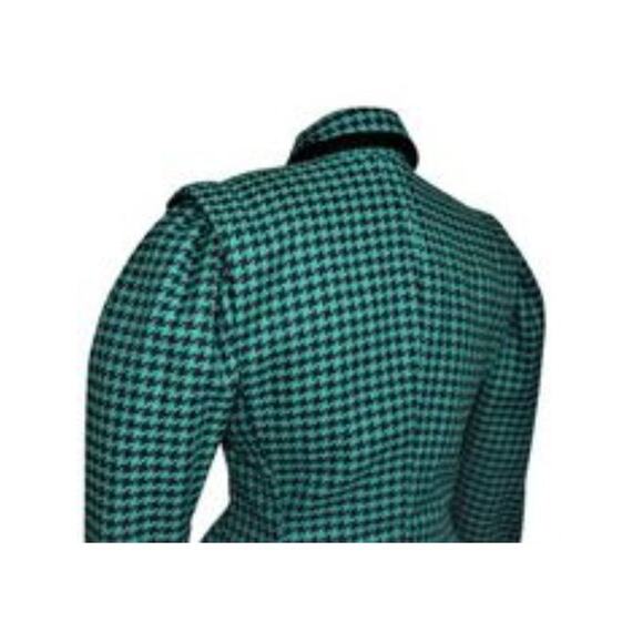 Victor Costa Herringbone Dress Suit Mid 20th Century Lined Velvet Green/Blk SM - Picture 4 of 7